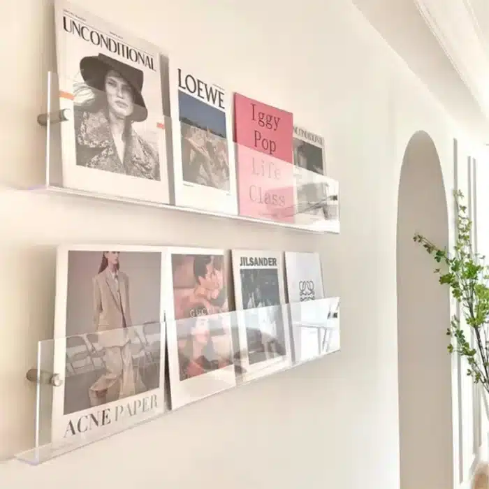 Support de rangement à poinçonnage gratuit, 2 pièces, organisateur de livres, support de CD, support de magazines, présentoirs de littérature pour livres d'enfants en bouchure 4