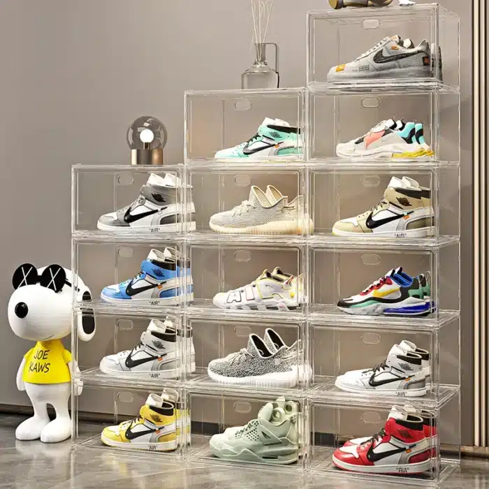 Boîte à chaussures, boîte rigide, aspiration magnétique, rangement à ouverture latérale avant, sac en acrylique transparent, boîte de rangement à main, mur de chaussures 3