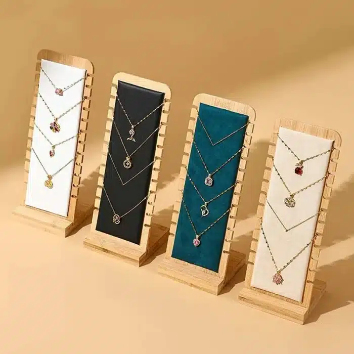Nouveau présentoir de bijoux en bois de bambou massif, support de vitrine de collier, pendentif, longue chaîne, support organisateur pour colliers 1