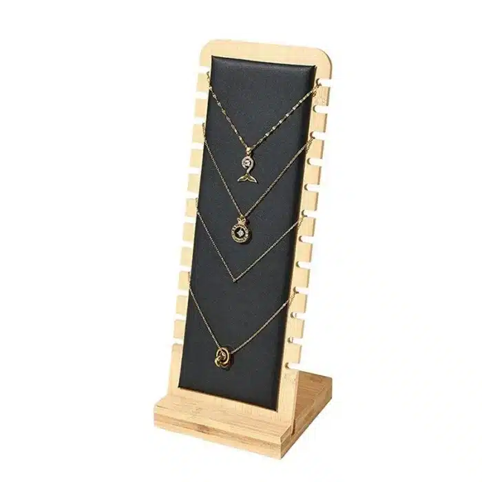 Nouveau présentoir de bijoux en bois de bambou massif, support de vitrine de collier, pendentif, longue chaîne, support organisateur pour colliers 3