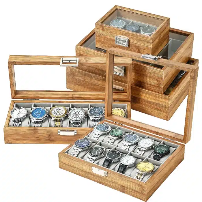 3,6,10 12 fentes Bammboo boîte de collection de montres en bois boîtier de rangement de montre-bracelet pour femmes et hommes 1