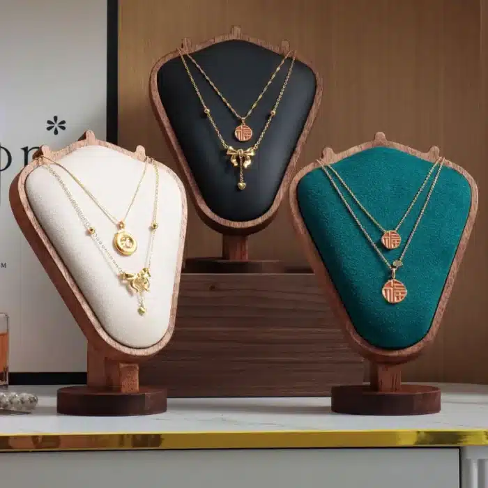 Cadre d'exposition de bijoux en bois, modèle d'impression de haute qualité, accessoires d'affichage de fenêtre de comptoir, cadre de collier 1