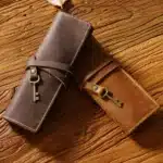 Trousse à crayons en cuir véritable, corde à cravate avec stylos clés, sac rétro pour papeterie scolaire et de bureau, sacs de rangement pour étudiants, cadeau fait à la main 2